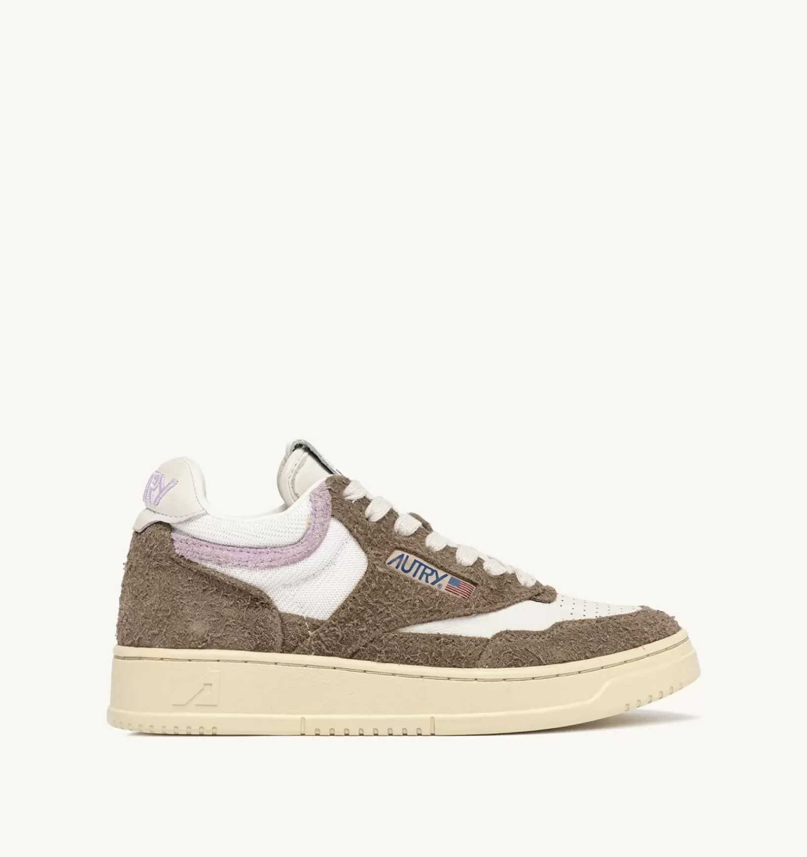 Sneakers Open Mid In Pelle Di Capra Mesh E Suede Colore Bianco Mud E Lilla