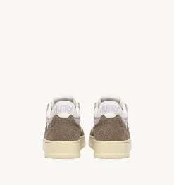 Sneakers Open Mid In Pelle Di Capra Mesh E Suede Colore Bianco Mud E Lilla