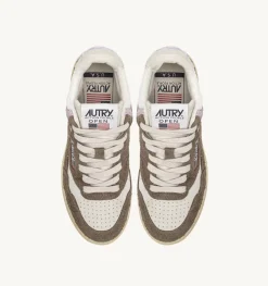 Sneakers Open Mid In Pelle Di Capra Mesh E Suede Colore Bianco Mud E Lilla