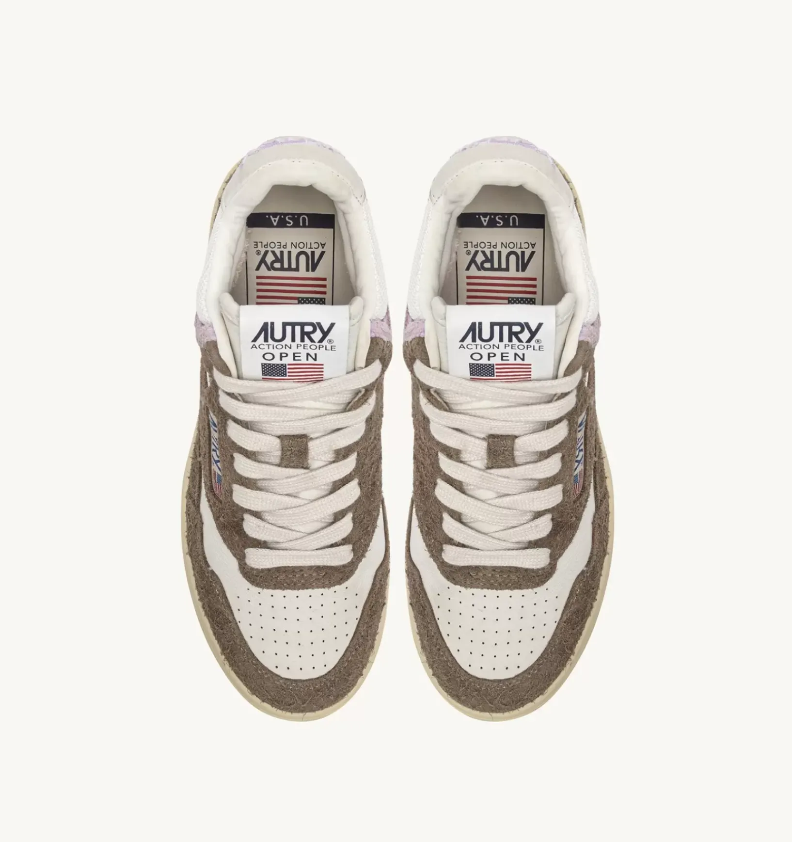Sneakers Open Mid In Pelle Di Capra Mesh E Suede Colore Bianco Mud E Lilla