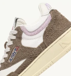 Sneakers Open Mid In Pelle Di Capra Mesh E Suede Colore Bianco Mud E Lilla