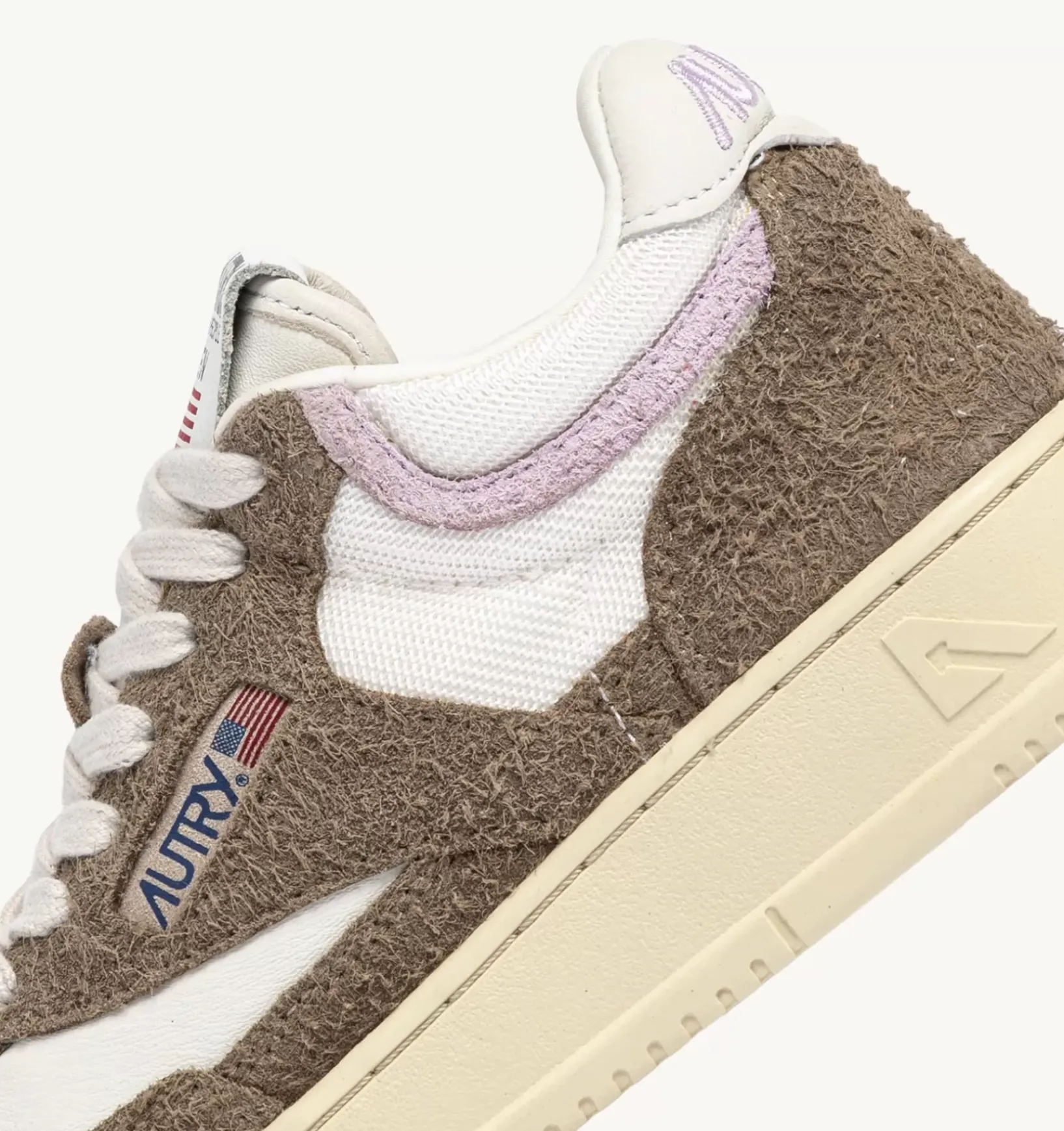 Sneakers Open Mid In Pelle Di Capra Mesh E Suede Colore Bianco Mud E Lilla