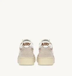 Sneakers Open Mid In Pelle Di Capra Mesh E Suede Colore Bianco Ecru E Beige
