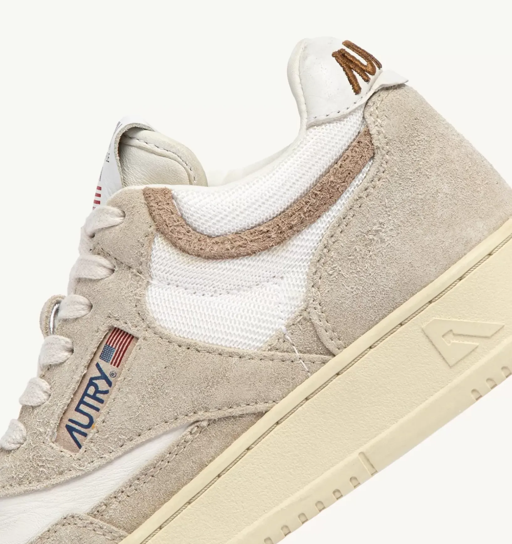 Sneakers Open Mid In Pelle Di Capra Mesh E Suede Colore Bianco Ecru E Beige