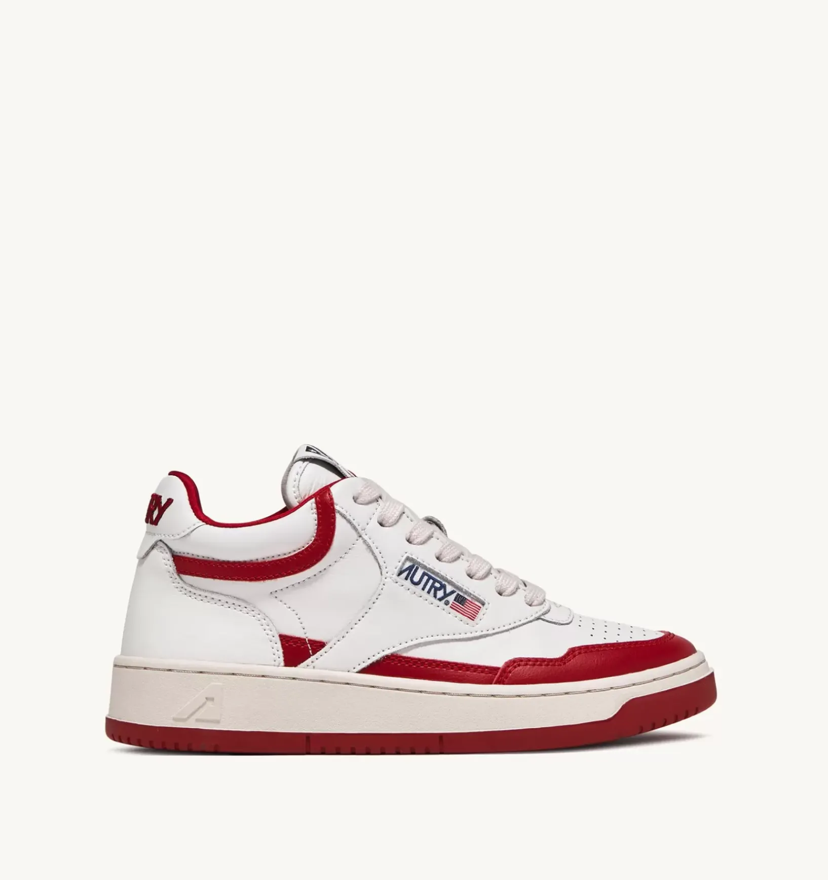 Sneakers Open Mid In Pelle Bianco Rosso