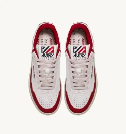 Sneakers Open Mid In Pelle Bianco Rosso