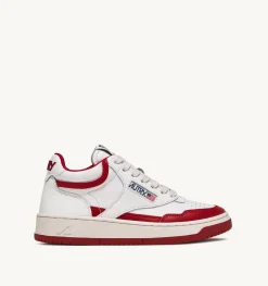 Sneakers Open Mid In Pelle Bianco Rosso