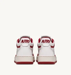 Sneakers Open Mid In Pelle Bianco Rosso