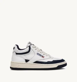 Sneakers Open Mid In Pelle Bianco Blu
