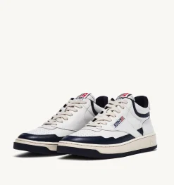 Sneakers Open Mid In Pelle Bianco Blu