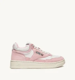 Sneakers Open Mid In Pelle Bianco E Academy Pink
