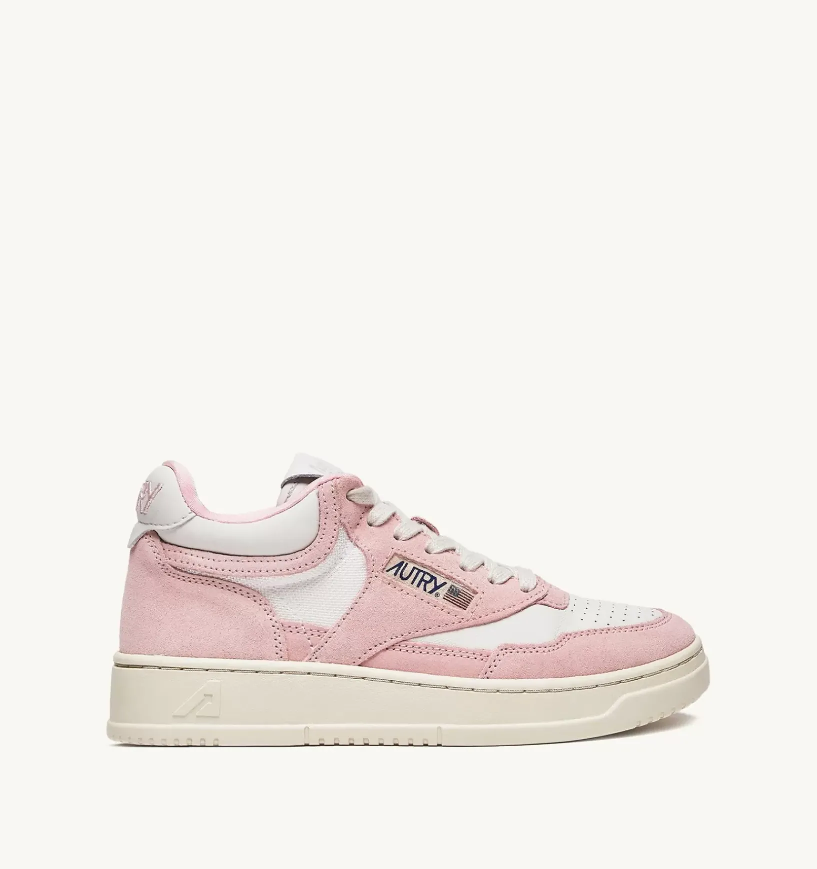 Sneakers Open Mid In Pelle Bianco E Academy Pink