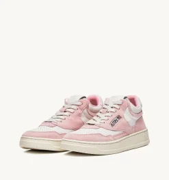 Sneakers Open Mid In Pelle Bianco E Academy Pink