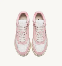 Sneakers Open Mid In Pelle Bianco E Academy Pink