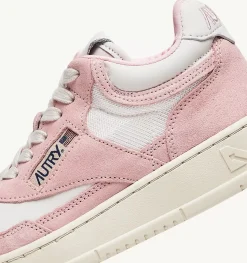 Sneakers Open Mid In Pelle Bianco E Academy Pink
