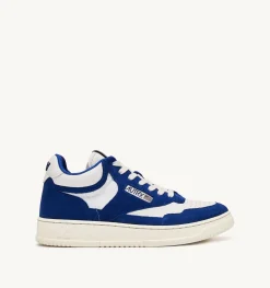 Sneakers Open Mid In Pelle Bianco E Academy Blue