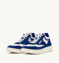 Sneakers Open Mid In Pelle Bianco E Academy Blue