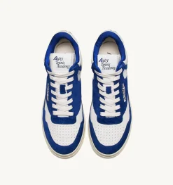 Sneakers Open Mid In Pelle Bianco E Academy Blue