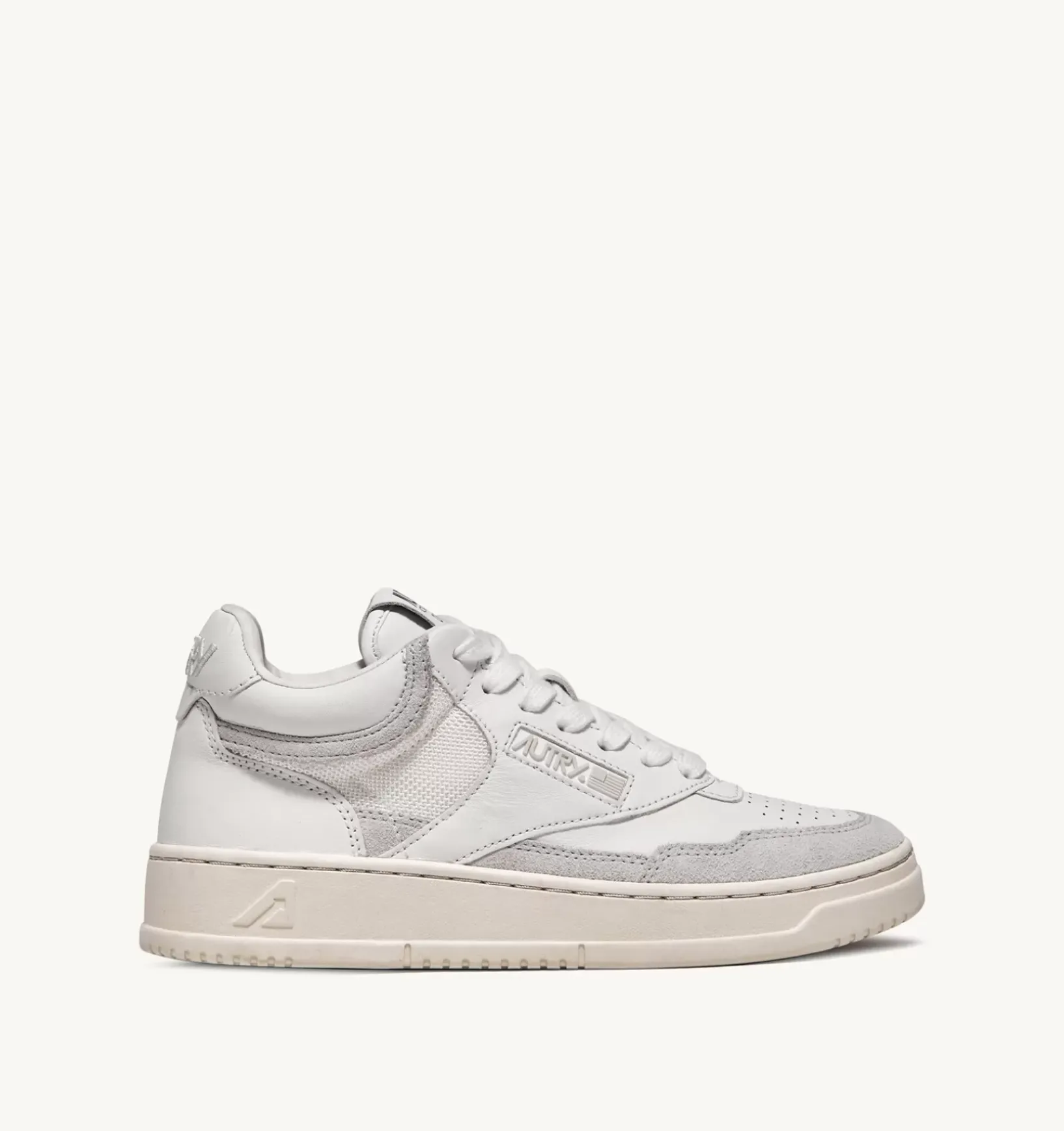 Sneakers Open Mid In Pelle E Suede Colore Bianco