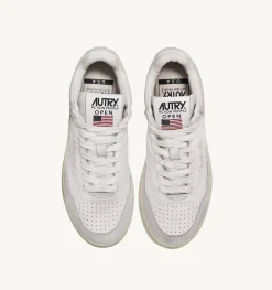 Sneakers Open Mid In Pelle E Suede Colore Bianco