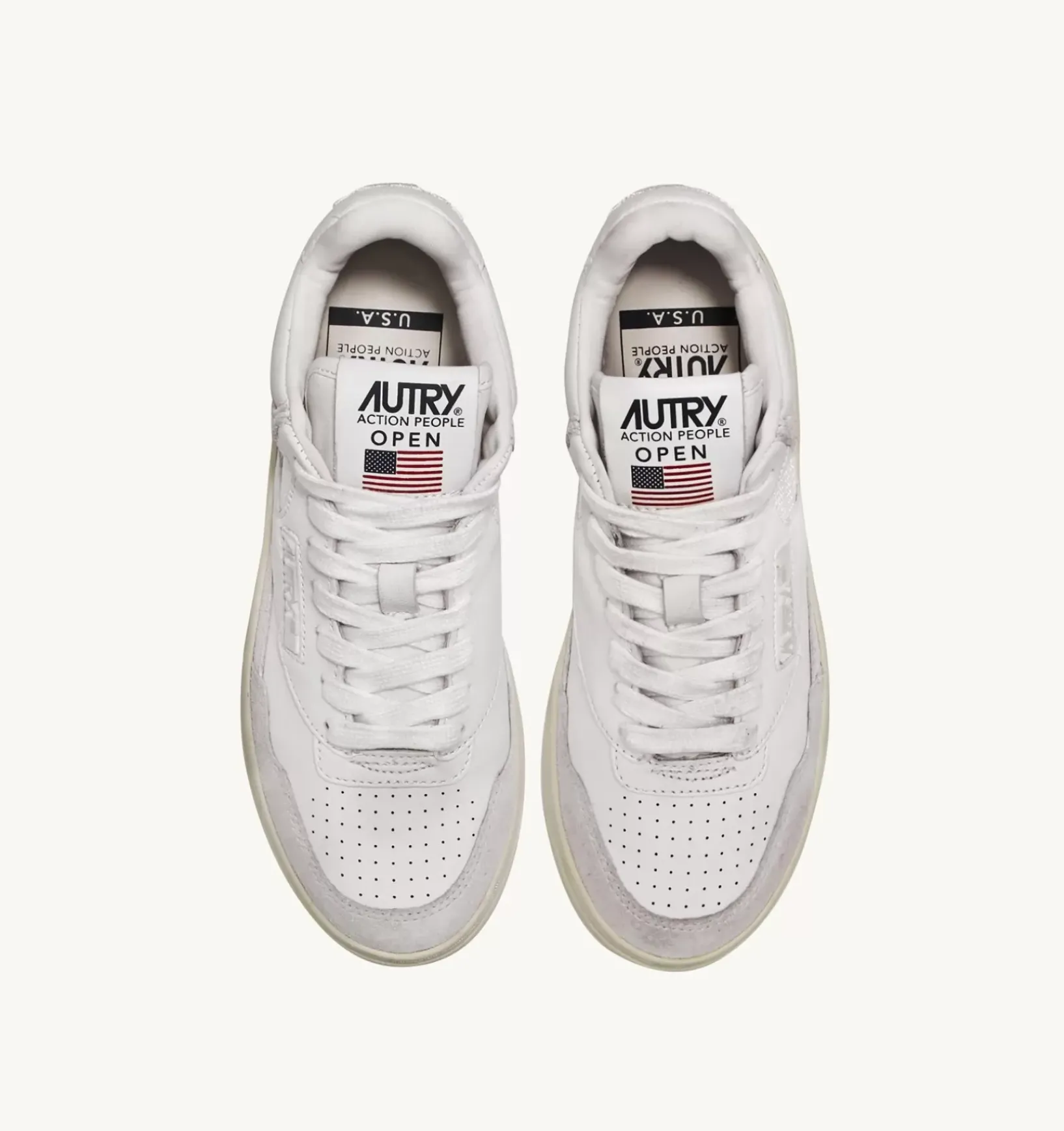 Sneakers Open Mid In Pelle E Suede Colore Bianco