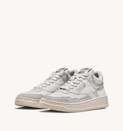 Sneakers Open Mid In Pelle E Suede Colore Bianco