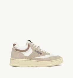 Sneakers Open Mid In Pelle Di Capra Mesh E Suede Colore Bianco Ecru E Beige