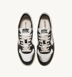 Sneakers Super Vintage Low In Pelle Bianco Nero E Argento