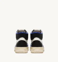 Sneakers Super Vintage Mid In Pelle Bianco Blue Nero