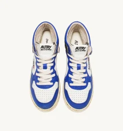 Sneakers Super Vintage Mid In Pelle Bianco Blue Nero