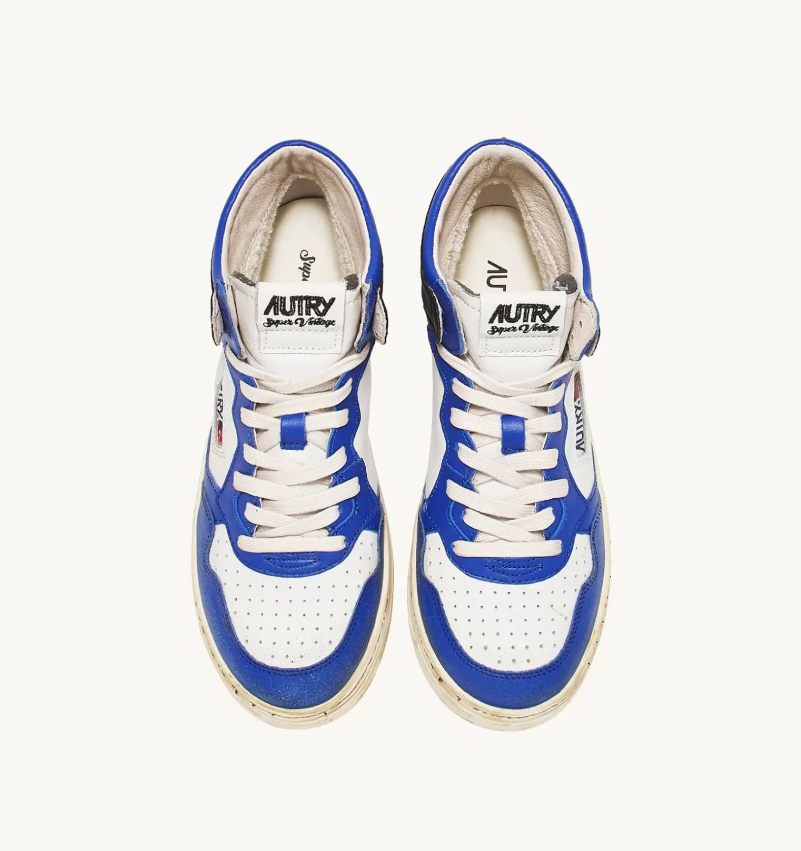 Sneakers Super Vintage Mid In Pelle Bianco Blue Nero