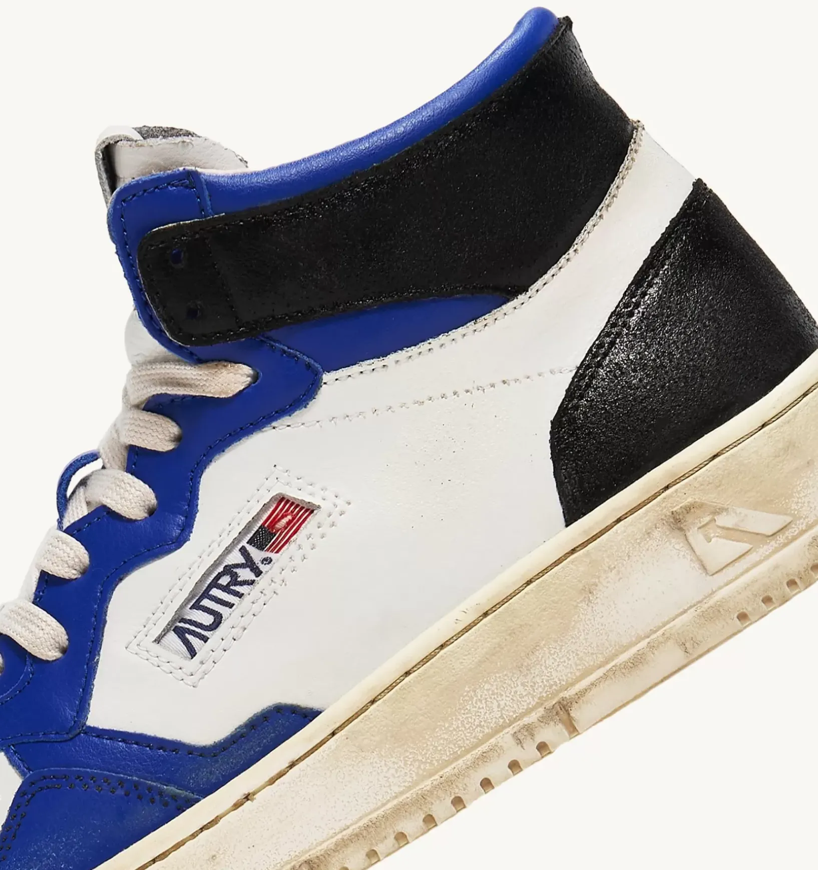 Sneakers Super Vintage Mid In Pelle Bianco Blue Nero