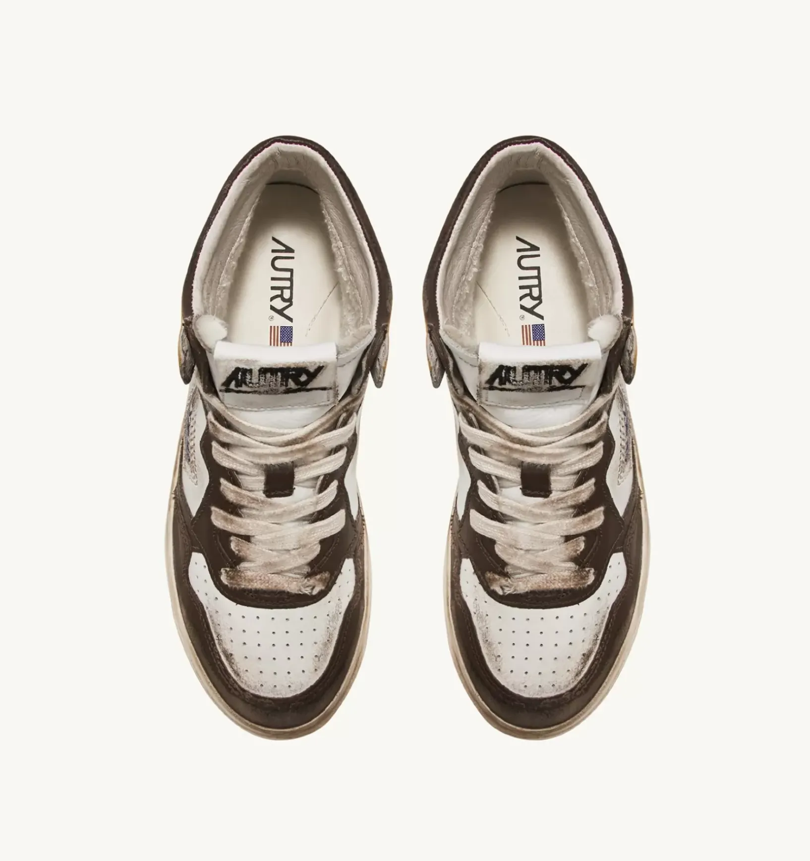 Sneakers Super Vintage Mid In Pelle Bianco Marrone Honey