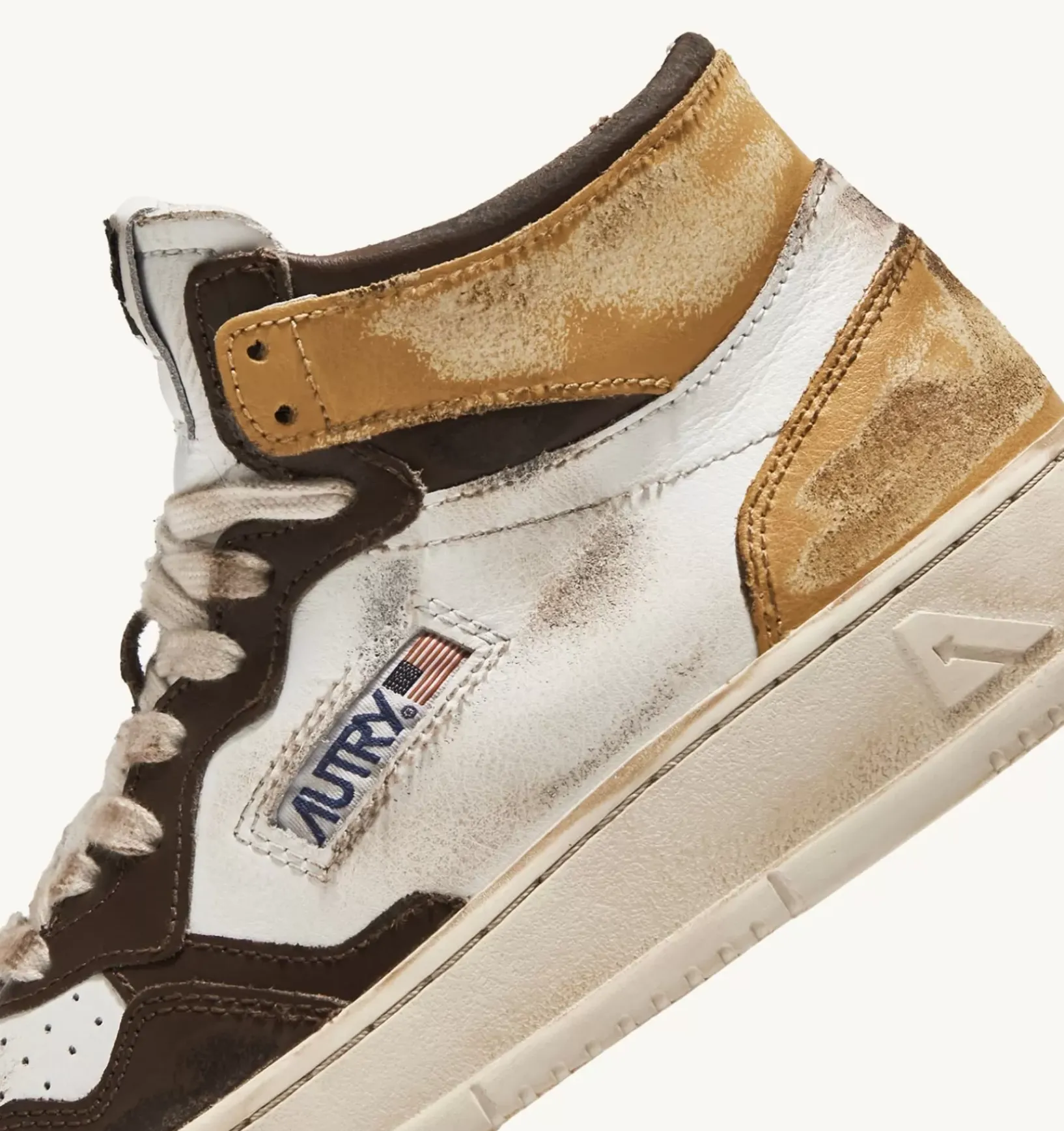 Sneakers Super Vintage Mid In Pelle Bianco Marrone Honey
