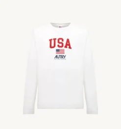 T-Shirt Girocollo Manica Lunga Iconic Logo Bianco